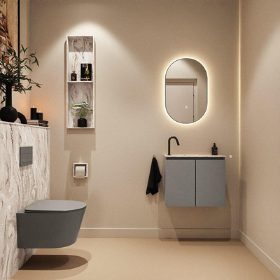 MONDIAZ TURE-DLUX 60cm toiletmeubel Smoke. EDEN wastafel Glace positie links. Met 1 kraangat.