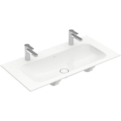 Villeroy & Boch Finion meubelwastafel met 2 kraangaten 100x50cm ceramic+ zonder overloop wit