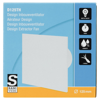 Sanivesk Design ventilator - Ø12.5 - Vochtsensor - Timer - Op (licht)schakelaar - Vierkant - Wit