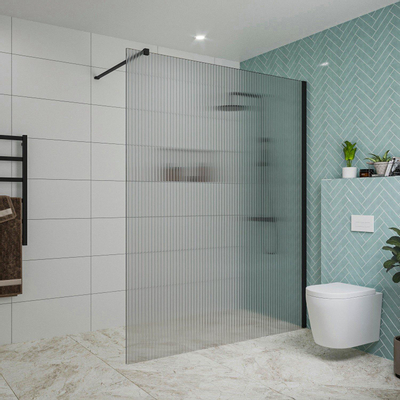 Fortifura Galeria inloopdouche - 160x200cm - ribbelglas - wandarm - mat zwart