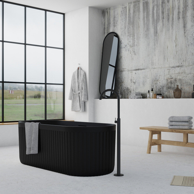 Ideavit ARCHTEC-BLK Vrijstaand Bad - 170x75x60cm - Rock Texture - overloopgat - klikwaste - met verstelbare poten - zwart
