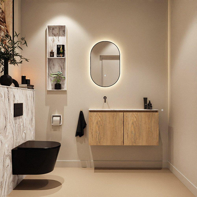 MONDIAZ TURE-DLUX 100cm toiletmeubel Washed Oak. EDEN wastafel Glace positie links. Zonder kraangat.