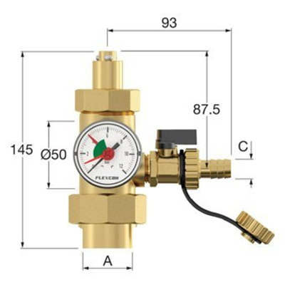 Flamco Flexcon aansluitgroep 1"(25mm) m. manometer