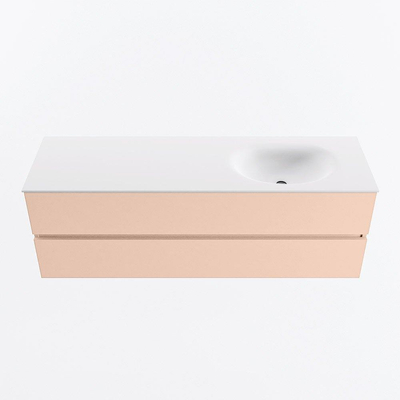 MONDIAZ VICA Badkamermeubelset - 150cm - onderkast rosee- 2 lades - wastafel moon rechts - zonder kraangaten - 60cm hoge versie - talc