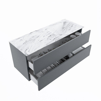 MONDIAZ VICA-DLUX Badkamermeubelset - 120cm - onderkast plata- 2 lades - inbouw wastafel cloud rechts - 1 kraangat - 60cm hoge versie - glace