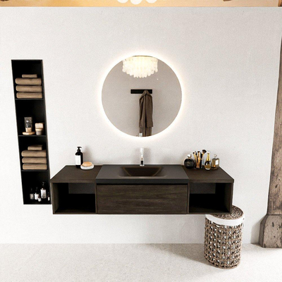 MONDIAZ BUKLA 160cm badmeubel met open module 40 L+R kleur Dark Brown met 1 lade. Wastafel CLOUD midden 1 kraangat kleur Urban.