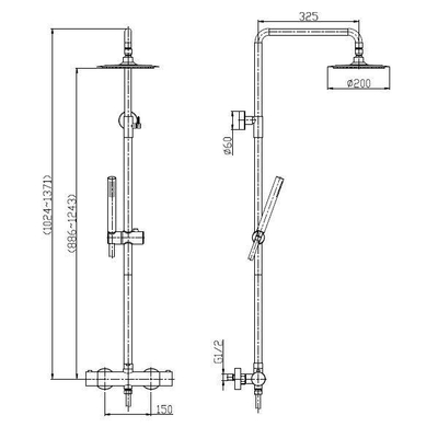 Wiesbaden 304 RVS douche-opbouwset + thermet kraan matzwart