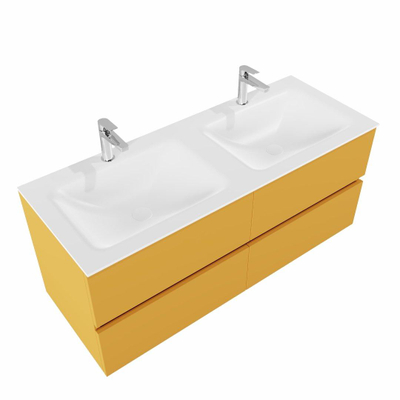 MONDIAZ VICA Badkamermeubelset - 120cm - 4 lades - wasbak Cloud dubbel - 2 kraangaten - solid surface ocher