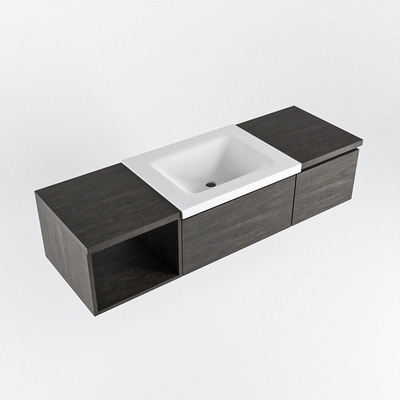 MONDIAZ BUKLA 140cm badmeubel met open module 40 links kleur Dark Brown met 2 lades. Wastafel CLOUD midden 1 kraangat kleur Talc.