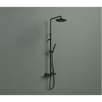 Hotbath Ace Regendoucheset - thermostatisch - hoofddouche 21cm - staaf handdouche - gladde doucheslang - zwart geborsteld PVD