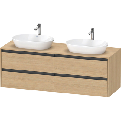 Duravit Ketho 2 wastafelonderbouwkast incl. consoleplaat met 4 laden voor dubbele waskommen 160x55x56.8cm met handgrepen antraciet natuur eiken mat