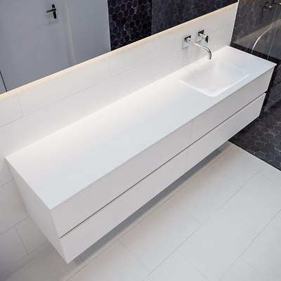 MONDIAZ VICA Badkamermeubelset - 200cm- onderkast talc - 4 lades - wastafel cloud rechts - zonder kraangat XL versie 60cm hoog