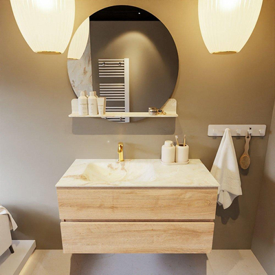 MONDIAZ VICA-DLUX Badkamermeubelset - 100cm - onderkast washed oak - 2 lades - inbouw wastafel cloud links - 1 kraangat - 60cm hoge versie - frape