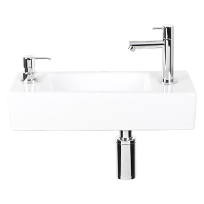 Differnz Sapon fonteinset - 42x18.5x9cm - Rechthoek - 1 kraangat - warm/koud water - Chroom - Keramiek Wit