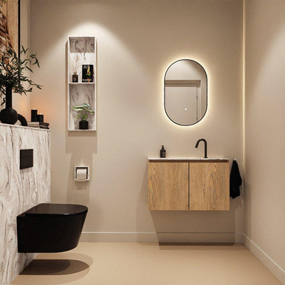 MONDIAZ TURE-DLUX 80cm toiletmeubel Washed Oak. EDEN wastafel Glace positie midden. Met 1 kraangat.