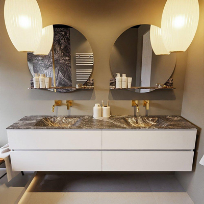 Mondiaz VICA-DLUX Badkamermeubelset - 200cm - talc - 4 lades - Inbouw wastafel CLOUD - dubbel zonder kraangat - kleur Lava - XL versie 60cm hoog