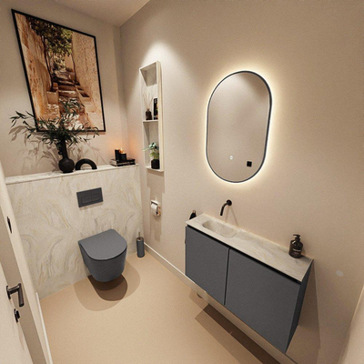 MONDIAZ TURE-DLUX 80cm toiletmeubel Dark Grey. EDEN wastafel Ostra positie links. Zonder kraangat.