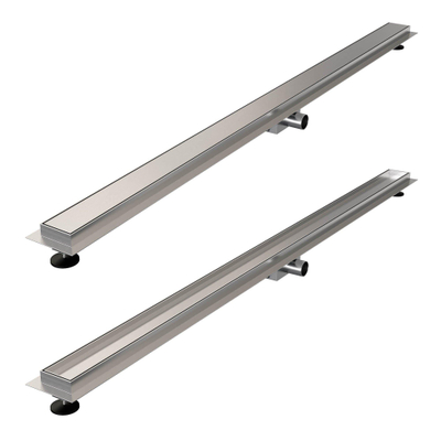 Brauer Douchegoot - 140x7x6.7cm - ondiepe vloerflens - zijuitloop - tegelinlegrooster omkeerbaar - RVS