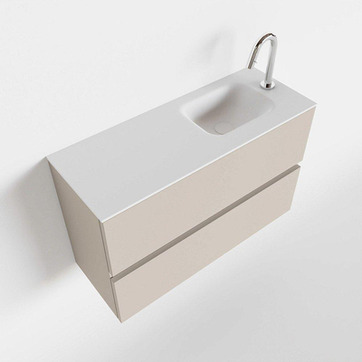 MONDIAZ ADA Toiletmeubel - 80x30x50cm - 1 kraangat - 2 lades - linen mat - wasbak rechts - Solid surface - Wit