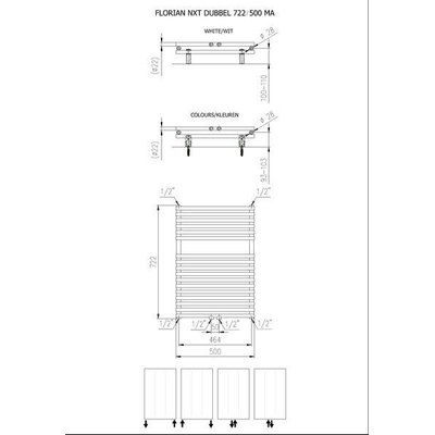 Plieger Florian Nxt M designradiator dubbel horizontaal met middenaansluiting 722x500mm 505W mat zwart