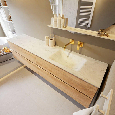 MONDIAZ VICA-DLUX Badkamermeubelset - 200cm - onderkast washed oak - 4 lades - inbouw wastafel cloud rechts - zonder kraangaten - 60cm hoge versie - opalo