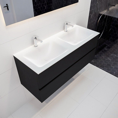 MONDIAZ VICA Badkamermeubelset - 120cm - 2 lades - wasbak Cloud dubbel - 2 kraangaten - solid surface urban