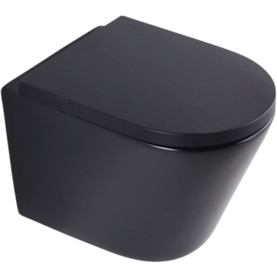 QeramiQ Dely Toiletset - 36.3x51.7cm - diepspoel - rimless - Geberit UP320 inbouwreservoir - softclose toilet zitting 35 mm - gunmetal bedieningsplaat - rechthoekige knoppen - mat zwart