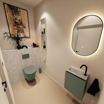 MONDIAZ TURE-DLUX 40cm toiletmeubel Army. EDEN wastafel Opalo positie links. Met 1 kraangat.