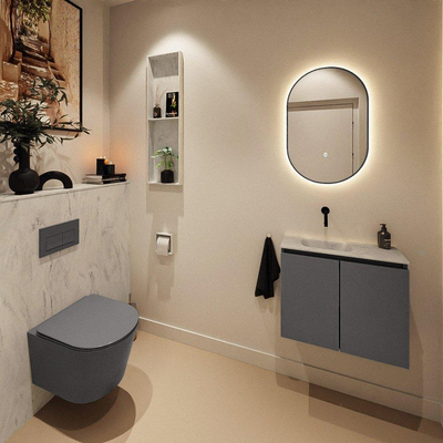 MONDIAZ TURE-DLUX 60cm toiletmeubel Dark Grey. EDEN wastafel Opalo positie links. Zonder kraangat.