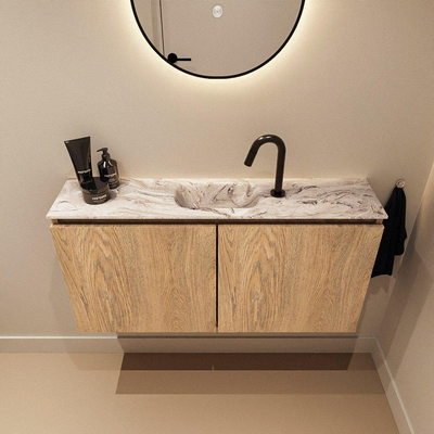 MONDIAZ TURE-DLUX 100cm toiletmeubel Washed Oak. EDEN wastafel Glace positie midden. Met 1 kraangat.