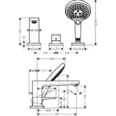 Hansgrohe Metropol 3-gats badrandcombinatie met beugelgreep chroom