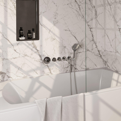 Brauer Chrome Carving Badkraan Inbouw - douchegarnituur - 20cm uitloop - met inbouwdeel - 3 carving knoppen - handdouche rond 3 standen - chroom