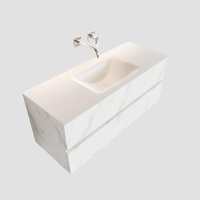 MONDIAZ VICA Badkamermeubelset - 120cm - 2 lades - wasbak Cloud midden - 0 kraangaten - solid surface carrara marmer