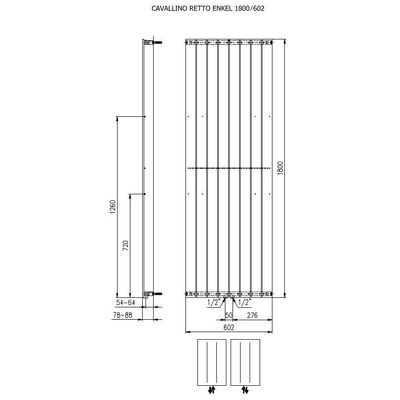 Plieger Cavallino Retto designradiator verticaal enkel middenaansluiting 1800x602mm 1205W wit