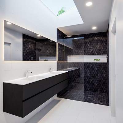 MONDIAZ VICA Badkamermeubelset - 200cm - 4 lades - wasbak Cloud dubbel - 2 kraangaten - solid surface urban