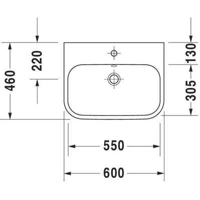 Duravit HappyD 2 opbouwwastafel geslepen met overloop met kraangat 60x46cm met wondergliss wit