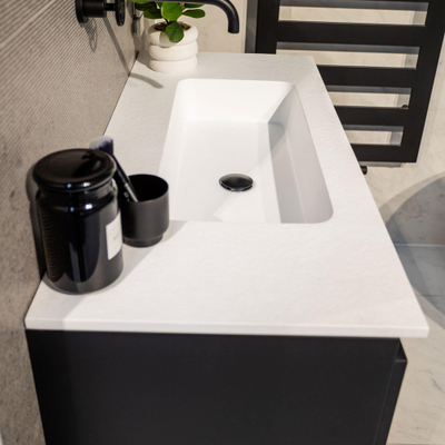 HR Badmeubelset - 100x45x40 - wastafel wit - zonder kraangat - stalen frame met inleg - mat zwart SHOWROOMMODEL