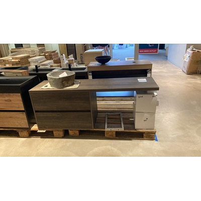 BRAUER Ocean Medium topblad 160 Nexxt Wastafelonderkast 80x46x55cm 2 greeploze softclose lades 1 sifonuitsparing burned bark en RVS steun SHOWROOMMODEL - beschadigd - OUTLET UDEN