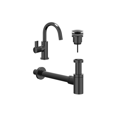 IVY Fonteinset - opbouw - draaibare uitloop - always open plug - Zwart chroom PVD