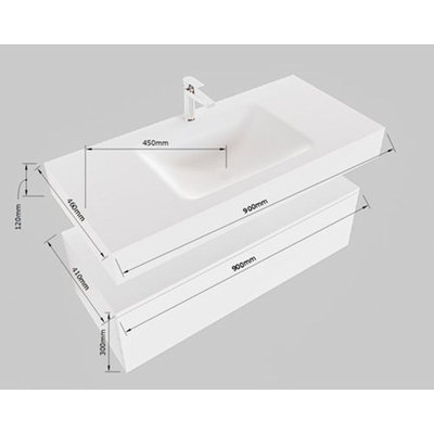 Mondiaz ALAN-DLUX Badkamermeubelset - 90cm - 1 lade - vrijhangende wastafel CLOUD - Glace - midden - zonder kraangat - Mocha