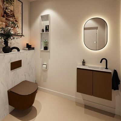 MONDIAZ TURE-DLUX 60cm toiletmeubel Rust. EDEN wastafel Opalo positie rechts. Met 1 kraangat.