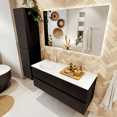 MONDIAZ VICA 120cm badmeubel onderkast Urban 2 lades. Wastafel MOON links 1 kraangat, kleur Talc.