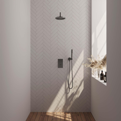 Brauer Gunmetal Edition Regendoucheset inbouw - hoofddouche 20cm - Gladde knop - handdouche staaf 1 stand - PVD - geborsteld gunmetal