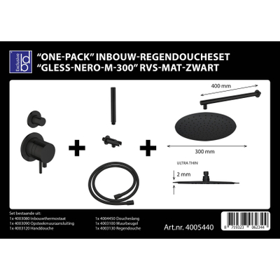 Best Design One Pack inbouw regendoucheset Gless Nero M 300 RVS mat zwart