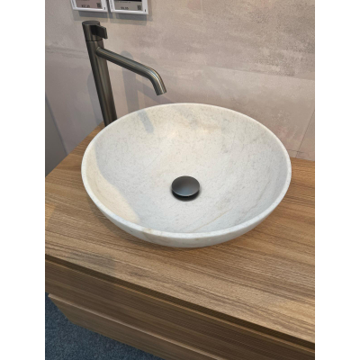 INK Convex 40 Opbouw Waskom - 40x40x13cm - rond - natuursteen - Mat wit marmer
