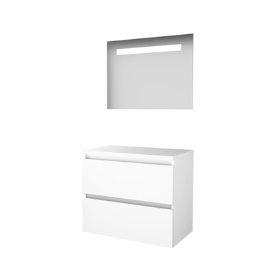 Basic-Line Economic 46 badkamermeubelset - 80x46cm - greeploos - 2 lades - wastafelblad - Spiegel - geintegreerde LED verlichting - MDF lak Ice White