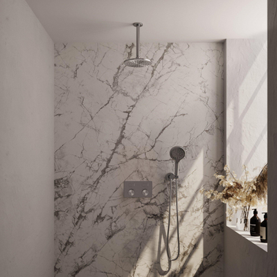 BRAUER Brushed Edition Thermostatische Regendouche inbouw - drukknoppen - SET 59 - 20cm hoofddouche - plafondarm - 3 standen handdouche - doucheslang - wandaansluitbocht - RVS geborsteld PVD