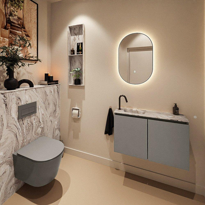 MONDIAZ TURE-DLUX 80cm toiletmeubel Smoke. EDEN wastafel Glace positie links. Met 1 kraangat.