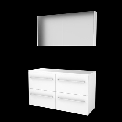 Basic-Line Comfort 46 badkamermeubelset - 120x46cm - met grepen - 4 lades - wastafelblad - Spiegelkast - MDF lak Ice White