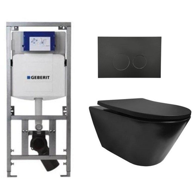 Wiesbaden Stereo toiletset rimless inclusief UP320 toiletreservoir met softclose zitting met bedieningsplaat mat zwart